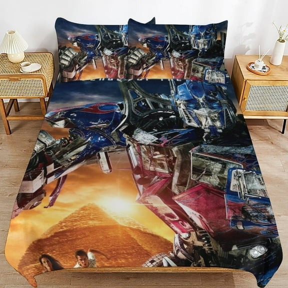 Thickened Bed Three Piece Set, TransformersPrinted Soft Bedding Set With Pillow Shams 102"x90"