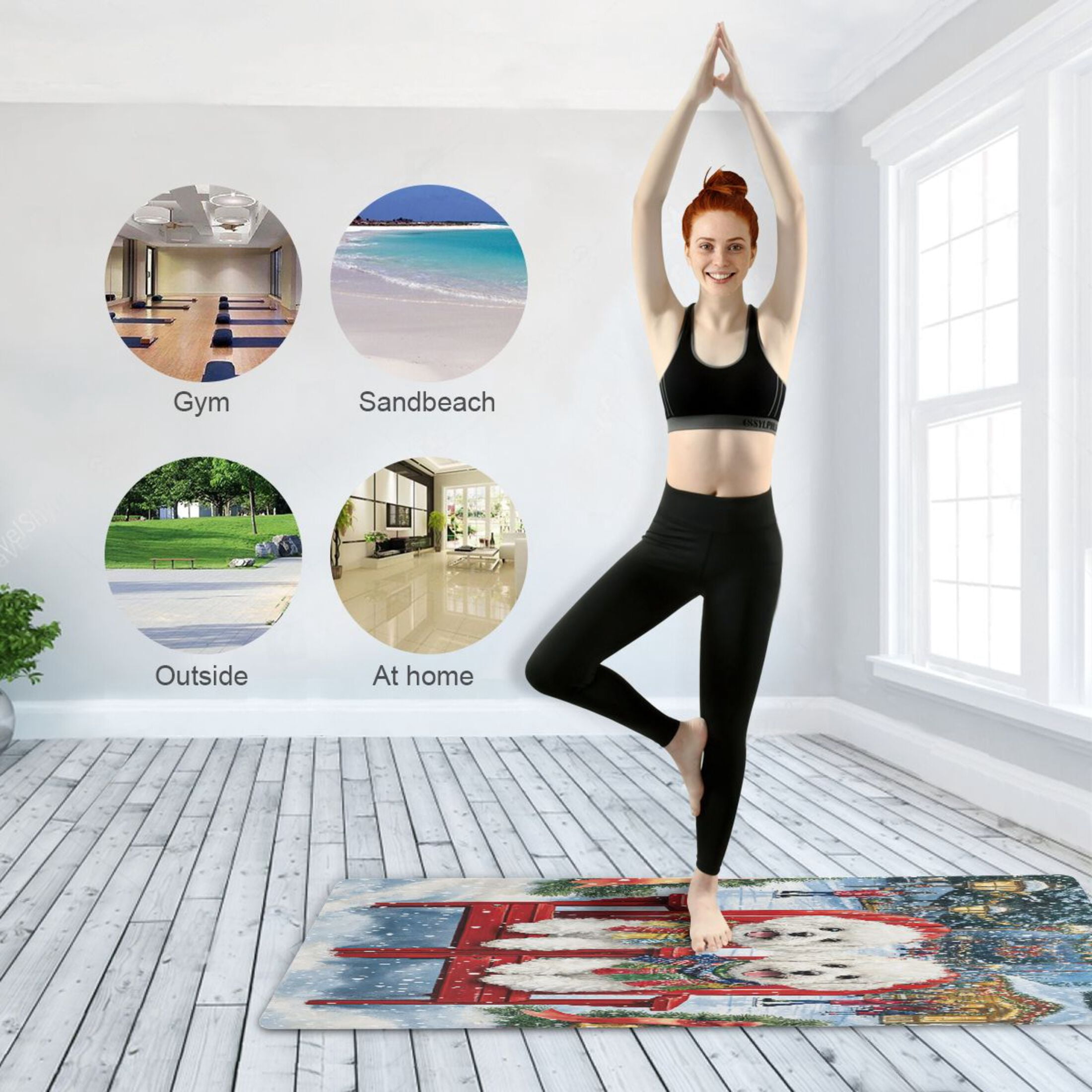 BZSMCE Yoga Mat Women Two Dogs in Winter_scene Fitness Mat