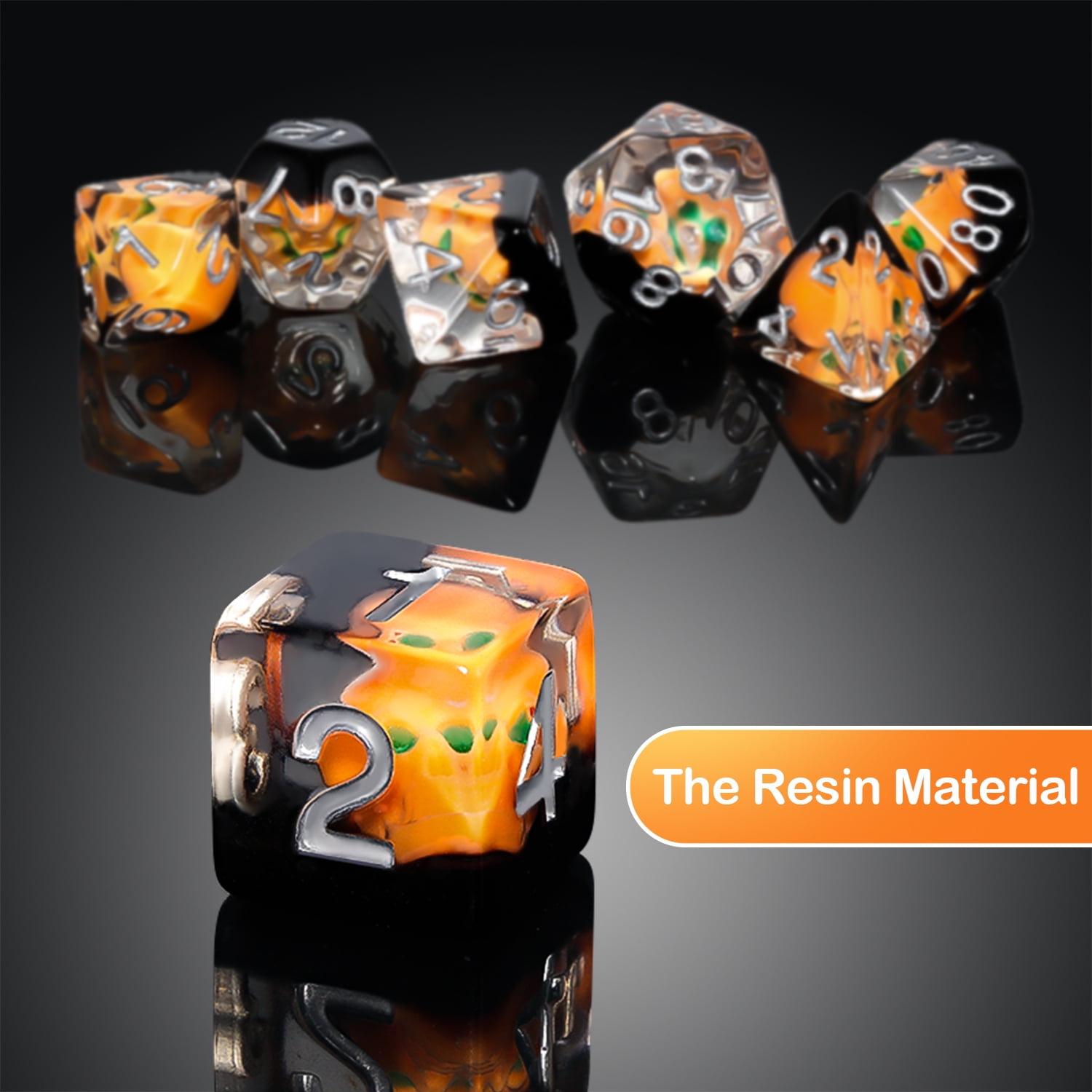 SWAJUJA Gothic Pumpkin Skull DND Dice Set with Themed Storage Box, Polyhedral RPG Dice for Tabletop Role-Playing Games