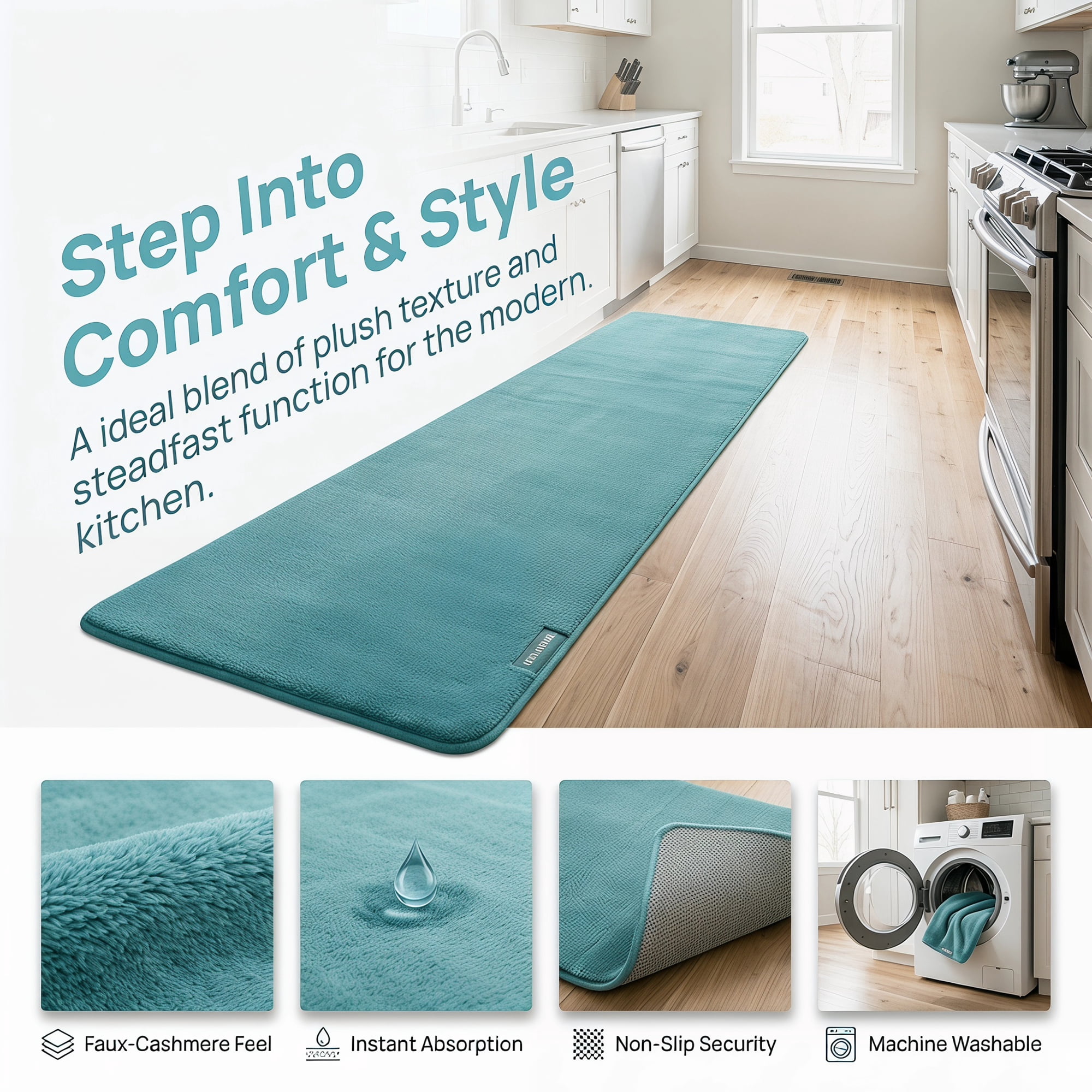 Unique Bargains Non Slip Absorbent Solid Color Polyester Runner Mat Blue 47" x 20"