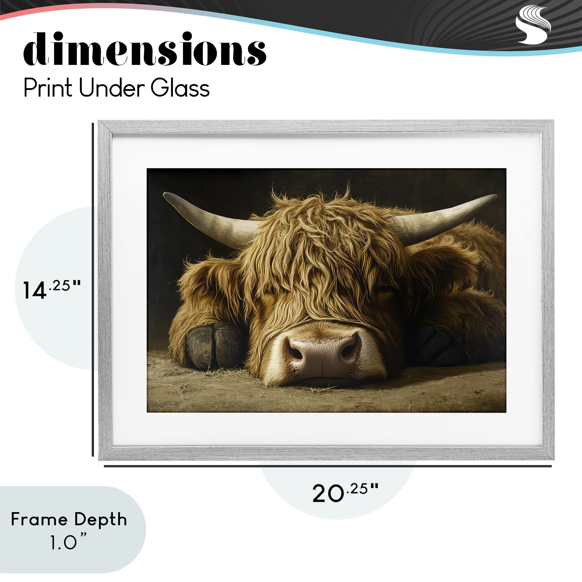 Stupell Industries Sleeping Highland Cow & Hoof Gray Framed Print Under Glass, design by The Wands Want