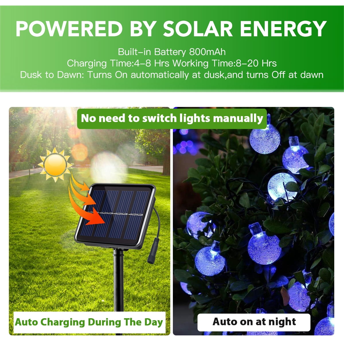 GooingTop Outdoor 30 ft Solar Powered Waterproof LED String Lights (2 Pack)