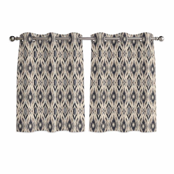 Southwestern Kitchen Curtains Short 45 Inch Length, Abstract Tribal Native Geometric Grey Grommet Top Bedroom Living Room Curtains, Light Filtering Cafe Curtain Drapes 2 Panels Set 84''x45''