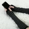 thumbnail image 4 of INSPIRE CHIC Women's Fingerless Thumbhole Solid Stripe Gothic Long Knitted Gloves Black-Dark Gray, 4 of 6