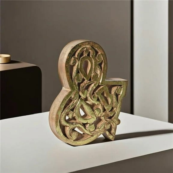 BBH Homes UBBBMH6284SC2ANDHS Handmade Eco-Friendly Wall Mount & Table Top Decor Natural-Gold Foil & Wood Ampersand Symbol Block