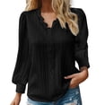 thumbnail image 1 of Women's Spring Lace V Neck Blouse - Solid Color, Short Sleeve, Polyester, Elegant Casual Shirt for Work Date, 1 of 4
