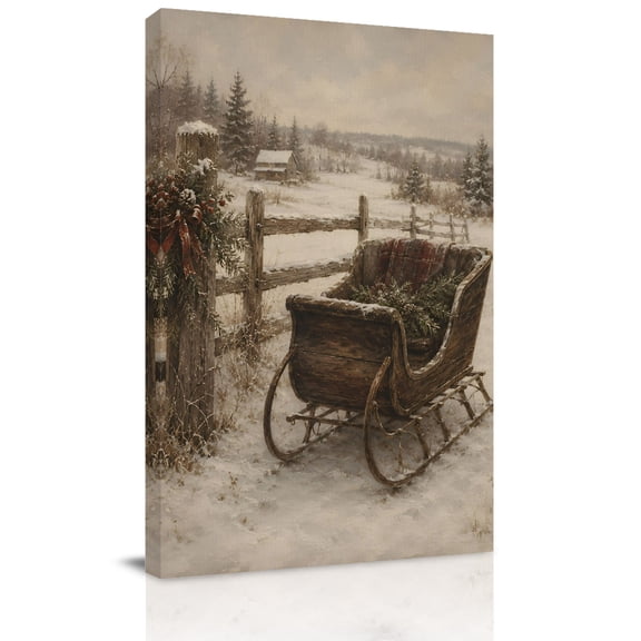 Canvas Wall Art, Christmas Sleds Framed Canvas Prints for Living Room Bedroom, Winter Farmhouse Country Vintage Xmas Extra Large Gallery Wrapped Wall Decor for Home Office, Gifts, 24"x36"