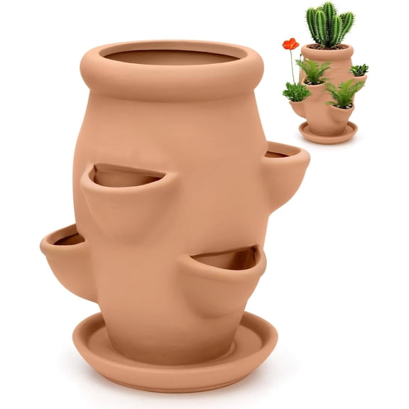 CATPAN Strawberry Tower Pot Planter,Vertical Multi Pocket Ceramic Strawberry Succulent Planter Tower for Outdoor Plants