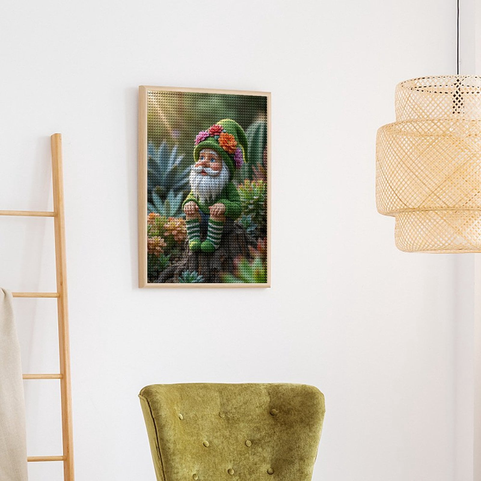 Diamond Art Kits for Adults, Garden Gnome Sitting Among Cacti 5D Diamond Painting Kits for Adults Beginners, DIY Full Drill Diamond Painting, Gem Art and Crafts 12x16