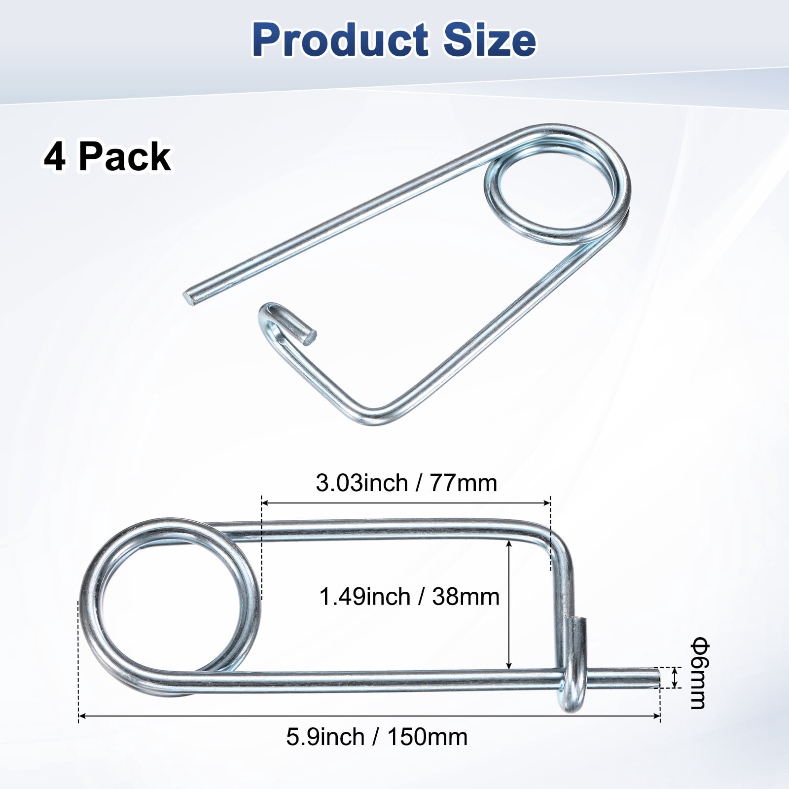 Uxcell 4-Pack Brooch Shape Cotter Safety Pin, M6x77mm Spring Steel Pins Quick Lock Brooch Fastener Heavy Retainer Clips