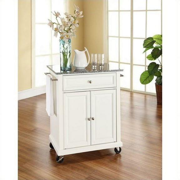 Kingfisher Lane Solid Granite Top Kitchen Cart in White