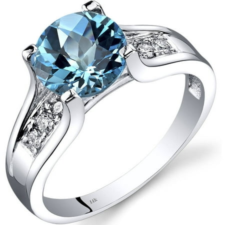 Oravo 2.25 Carat T.G.W. Swiss Blue Topaz and Diamond Accent 14kt White Gold Ring