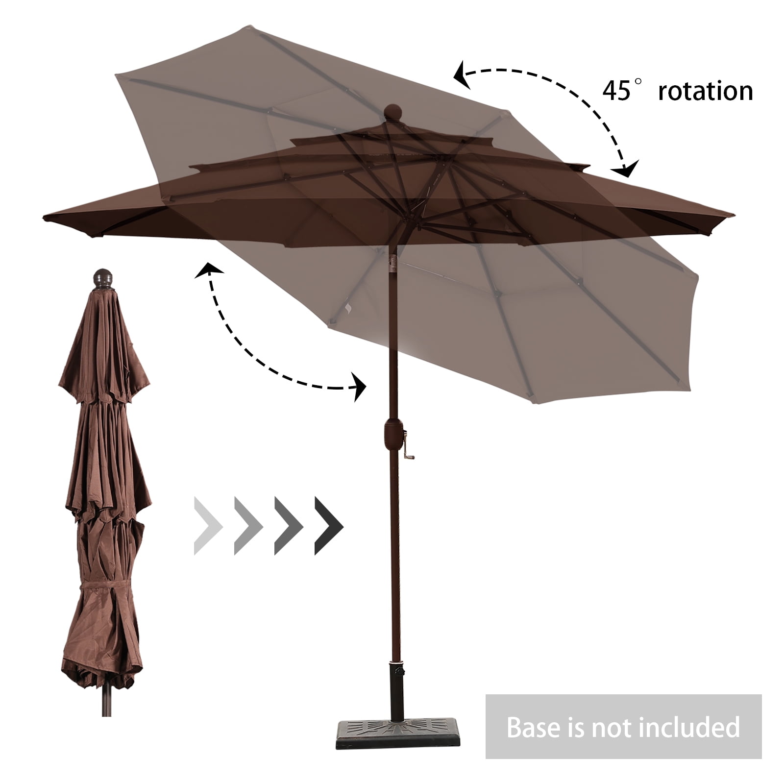Aoodor 10ft 3-Tier Patio Umbrella, Outdoor Table Market Umbrella Tilt Adjustment and Crank - Coffee