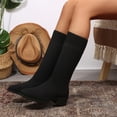 thumbnail image 4 of Women's Chunky Heel Mid Calf Boots, Plus Size Knit Pointed Toe Chunky Heel Casual Boots with Breathable Lining, Trendy Footwear for Daily Party Wear, 4 of 5