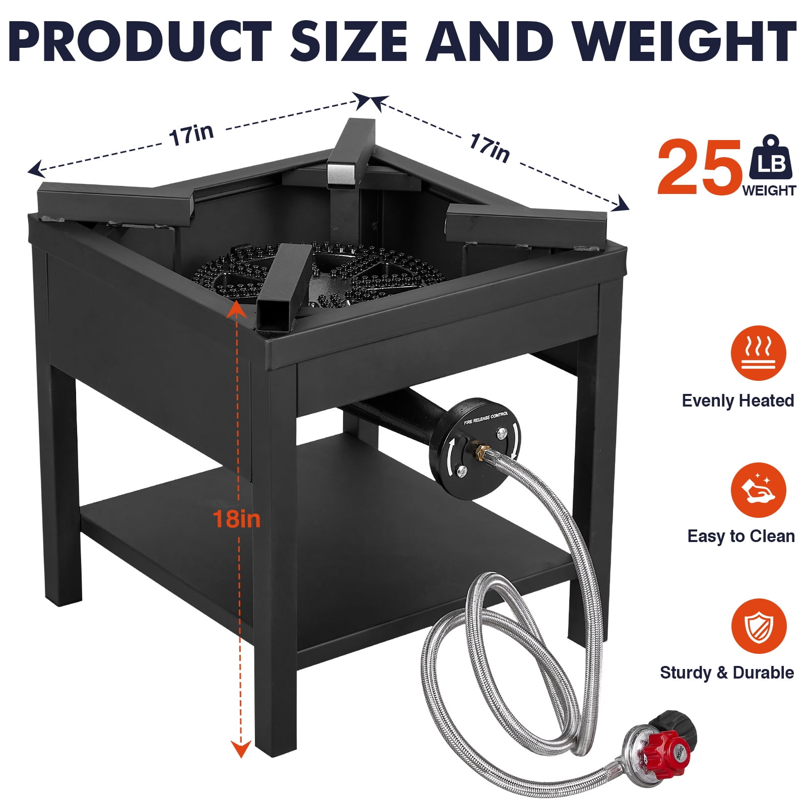Frizi 1-Burner Propane Gas Outdoor Stove, 260000 BTU Camping Stove, 0-20 PSI Adjustable Regulator & Steel-Braided Hose