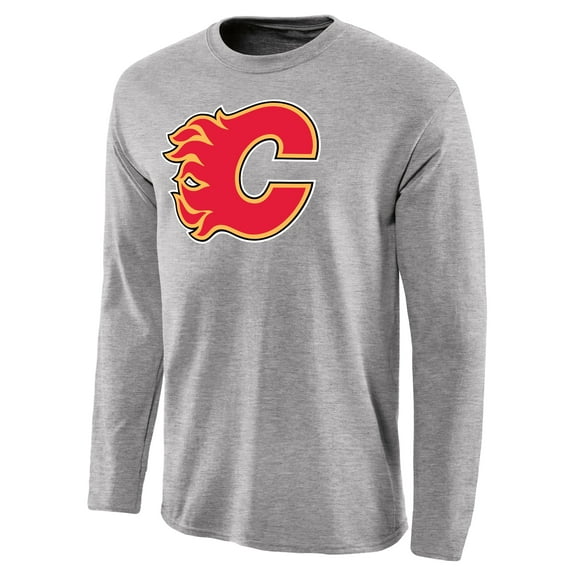 Men's Ash Calgary Flames Team Primary Logo Long Sleeve T-Shirt