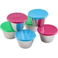 thumbnail image 1 of Tablecraft Ramequins Ronds en Acier Inoxydable de 3 oz, Lot de 6 avec Couvercles Colorés Variables, 1 of 2