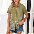 thumbnail image 4 of Dwralegc Business Casual Tops for Women Short Sleeve Button Down Shirts Work Business Casual Clothes Dressy Summer Spring Solid Color V Neck Clothing Yellow S, 4 of 5