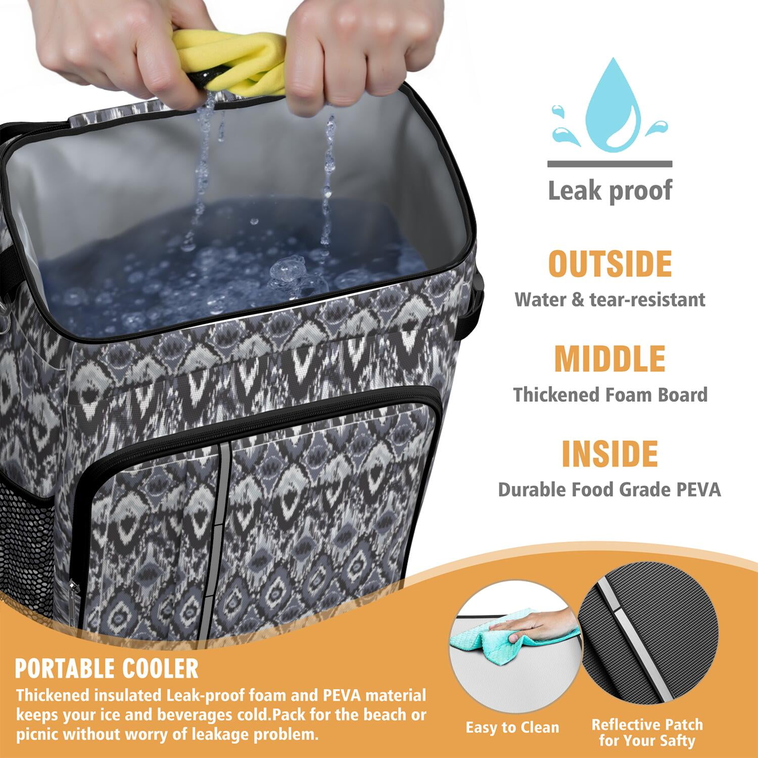 Travel Cooler Bag - Boho Bohemia Pioneer Flower Geometric Line Art Camping Beer Cooler Backpack with Bottle Opener- Waterproof Insulated Picnic Backpacks - Cooler Bag for Beach