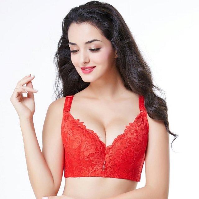 Sujetador sexy de encaje transpirable fruncido ajustable ropa interior de mujer sujetador de pecho fino