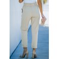 thumbnail image 1 of POGLIP Women's Beige High Rise Paper Bag Waist Pocketed Casual Pants, 1 of 6