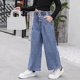 thumbnail image 4 of HXWCHs Girls Elastic Waist Pants Casual Wide Leg Denim Trousers for Outdoor Play Comfortable Straight Fit Fall Loose Jeans 4-5 Years Blue, 4 of 8