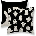 thumbnail image 2 of Happy Halloween Pillow Covers 18x18 Set of 2, Halloween Black White Ghost Throw Pillow Covers Holiday Farmhouse Outdoor Pillowcase for Couch Sofa Home Decor, 2 of 4