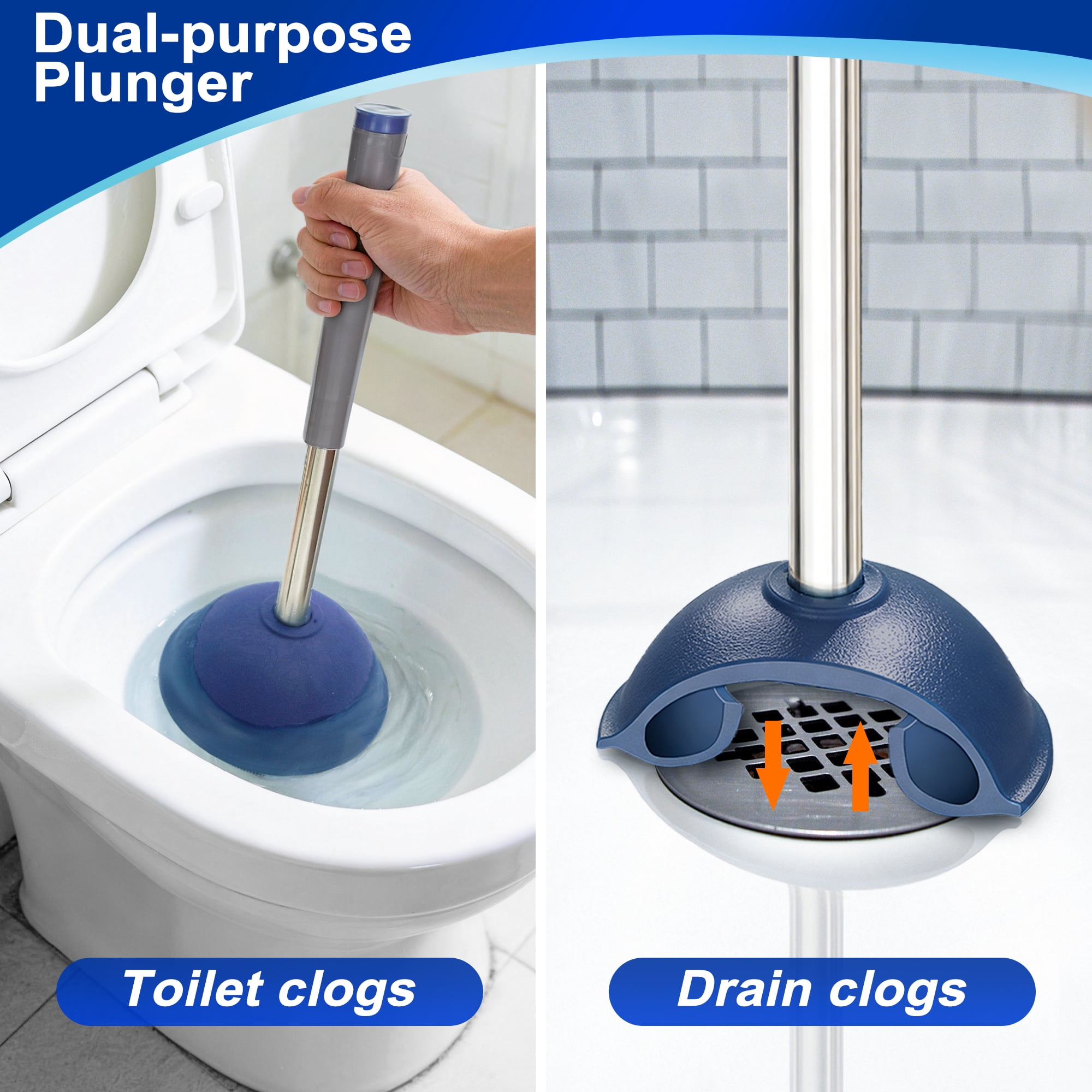JEHONN Toilet Plunger and Brush Set with Holder and Hidden Tweezer (Gray)
