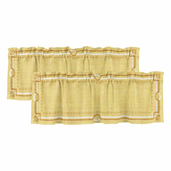 Lemon Yellow Farmhouse Valances for Window 2 Pack, Linen Texture Geometric Lines Floral Rod Pocket Curtains Valances Light Filtering Short Curtains for Kitchen Bedroom Bathroom 42 x 12 Inch