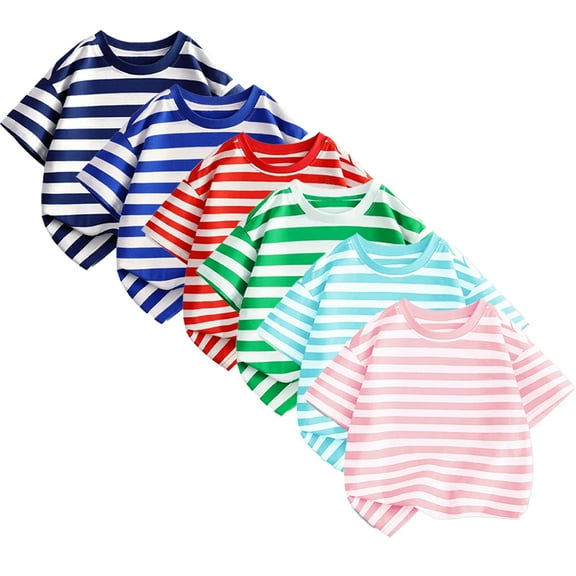 FLMEI Kids Toddler Boys Cotton T-Shirts Baby Boys Striped Casual Tees Tops Summer Short-Sleeved Tees Shirts for 1-12 Years