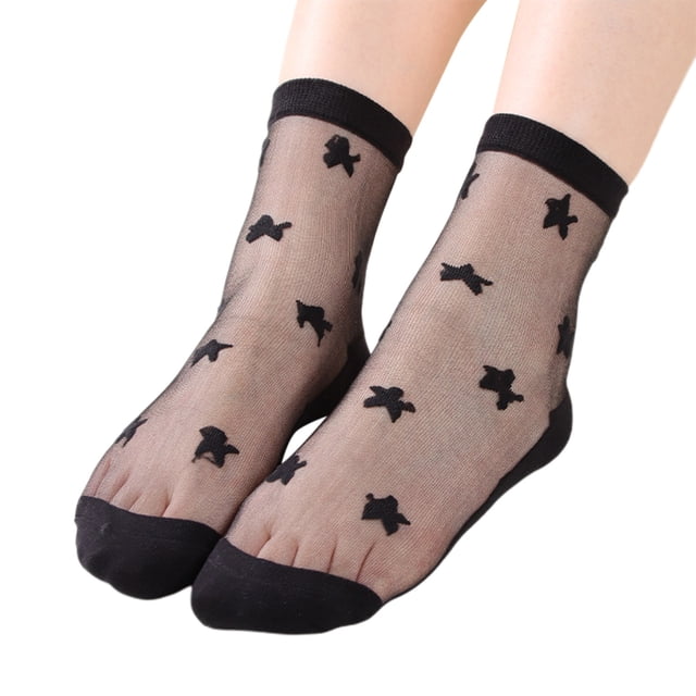 WEAIXIMIUNG Slouch Socks Ladies Spring and Summer Leisure Transparent Solid Colour Star Stockings Cool Glass Stockings Soft Short Stockings