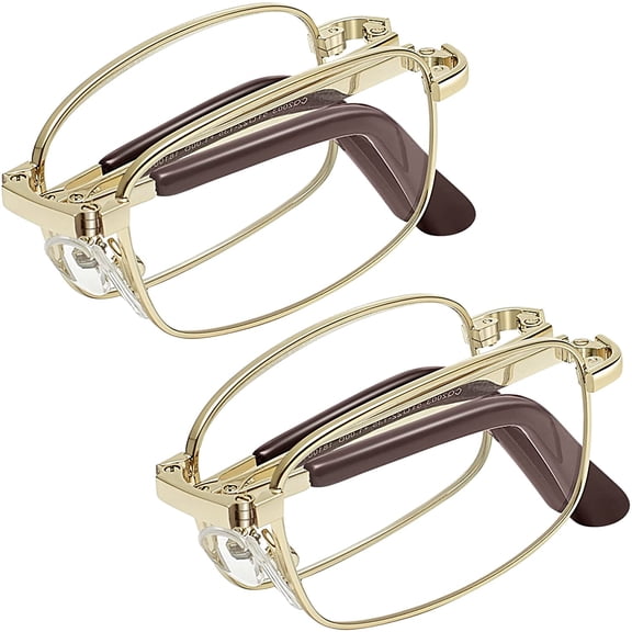 2 Pack Reading Glasses With Blue Light Protection, Compact Folding Readers For Men Women, Foldable Computer Glasses Reading Case Included (Gold,1.0)