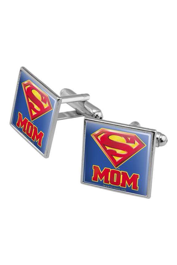 Superman Super Mom Shield Logo Square Cufflink Set - Silver or Gold