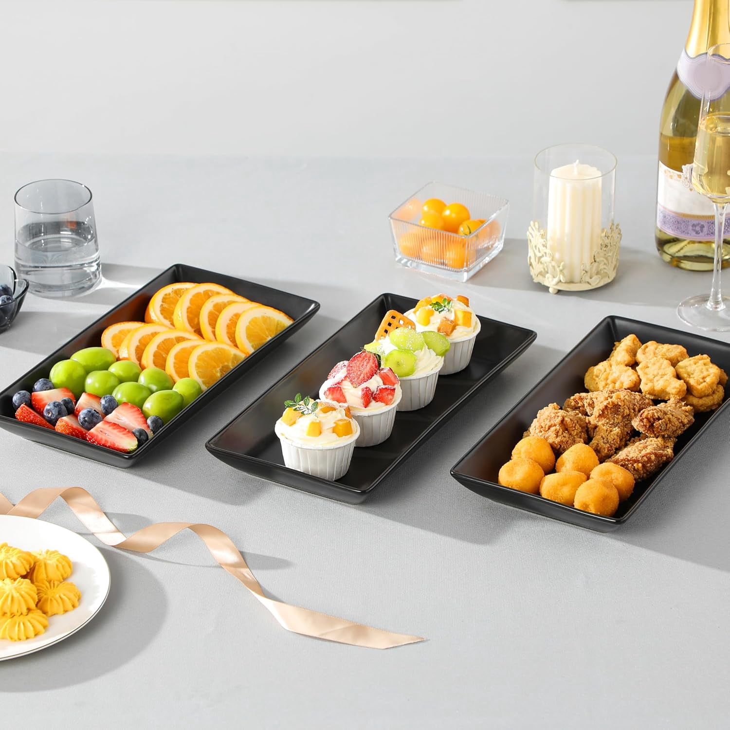 3 Tier Serving Tray, Porcelain Tiered Tray Stand, 14 Inch Ceramic Serving Platter with Collapsible Sturdier Rack, Dessert Wihte, Series PLAT