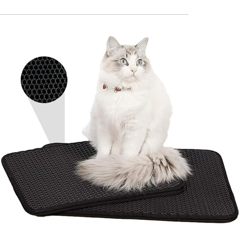 21 x 14 Cat Litter Mat, Kitty Litter Trapping Mat, Double Layer Mats with  MiLi Shape Scratching design, Urine Waterproof, Easy Clean, Scatter Control  Grey 