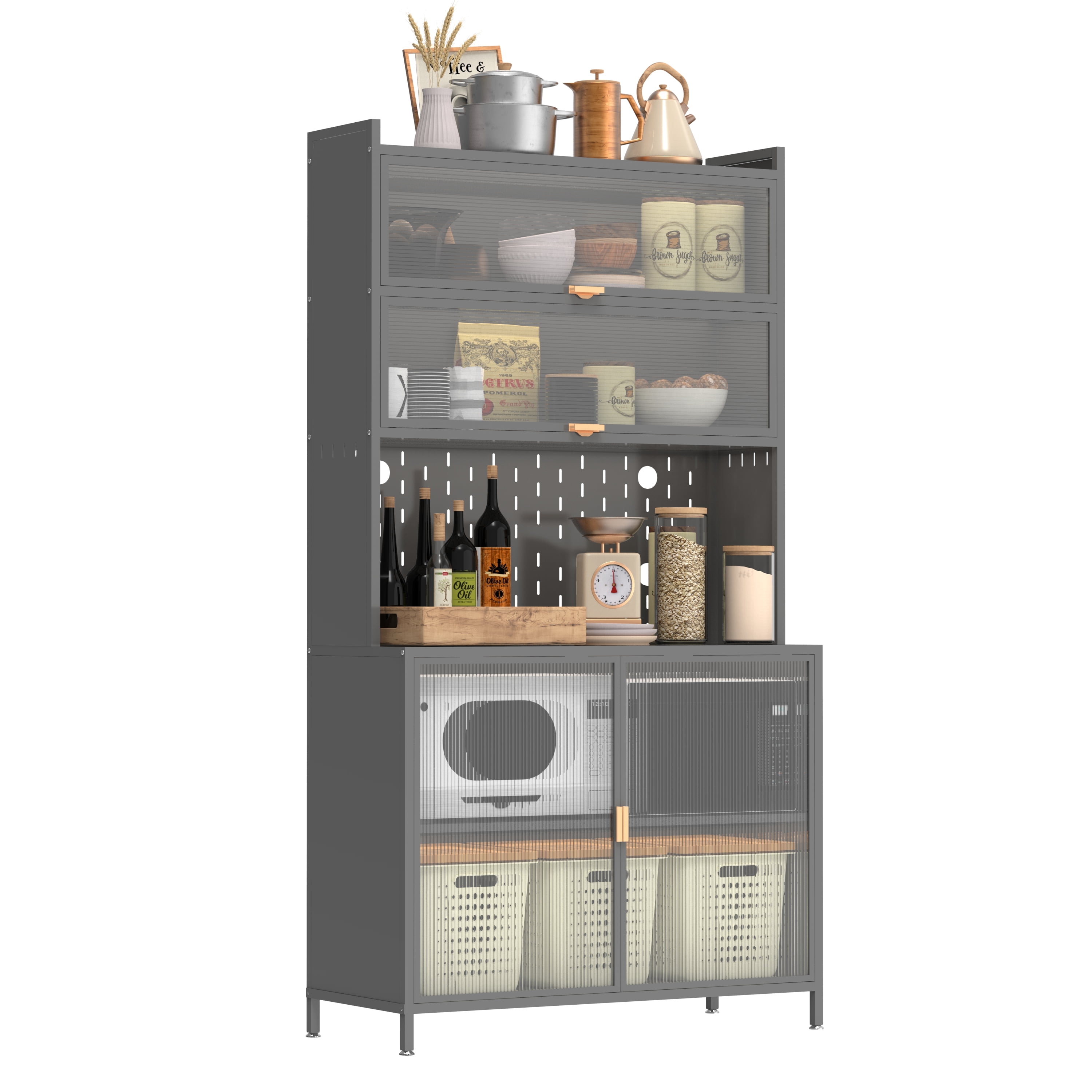 Aukfa 73" Metal Pantry Storage Cabinet, Kitchen Cupboard for Kitchen, Dining Room, Living Room,Gray