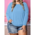 thumbnail image 4 of Women'S Long Sleeve Round Neck Soft Basic Batwing Sleeve Knitted Loose Pullover Autumn Fashion Clothing Light Blue M, 4 of 8