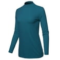 thumbnail image 2 of A2Y Women's Basic Solid Soft Cotton Long Sleeve Mock Neck Top Shirts Teal L, 2 of 5