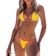 thumbnail image 2 of 1 Set Sexy Women Micro Bikini Set Summer Solid Color Chain Connection Halter Bra Lace-up Briefs Set Bathing Suit Quick Drying Beachwear, 2 of 7