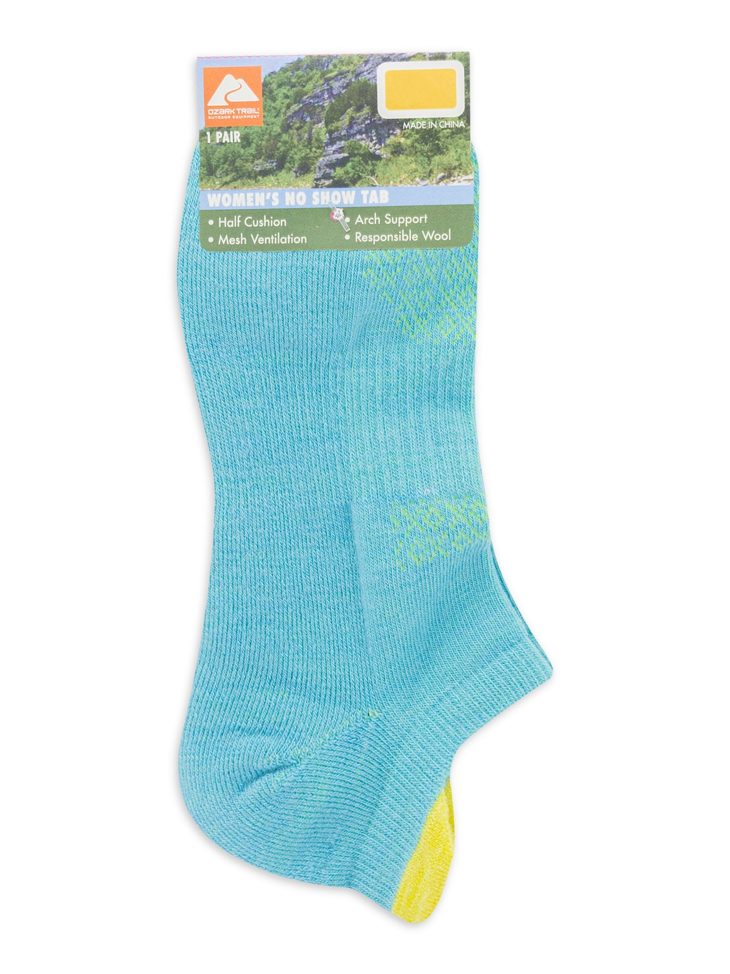 Ozark Trail Women's Merino Wool Blend No Show Tab Hiking Socks, 1 Pack