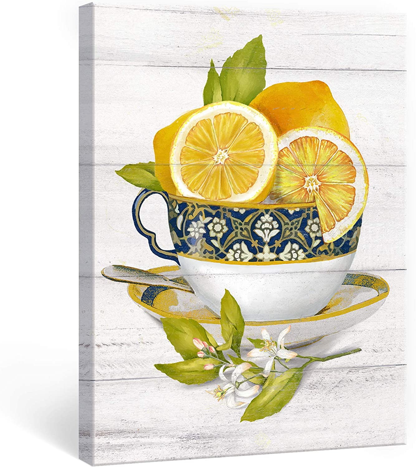 Lemon Wall Art Farmhouse Yellow Kitchen Wall Decor Fruit Summer Paintings Lemon Tea Cup with