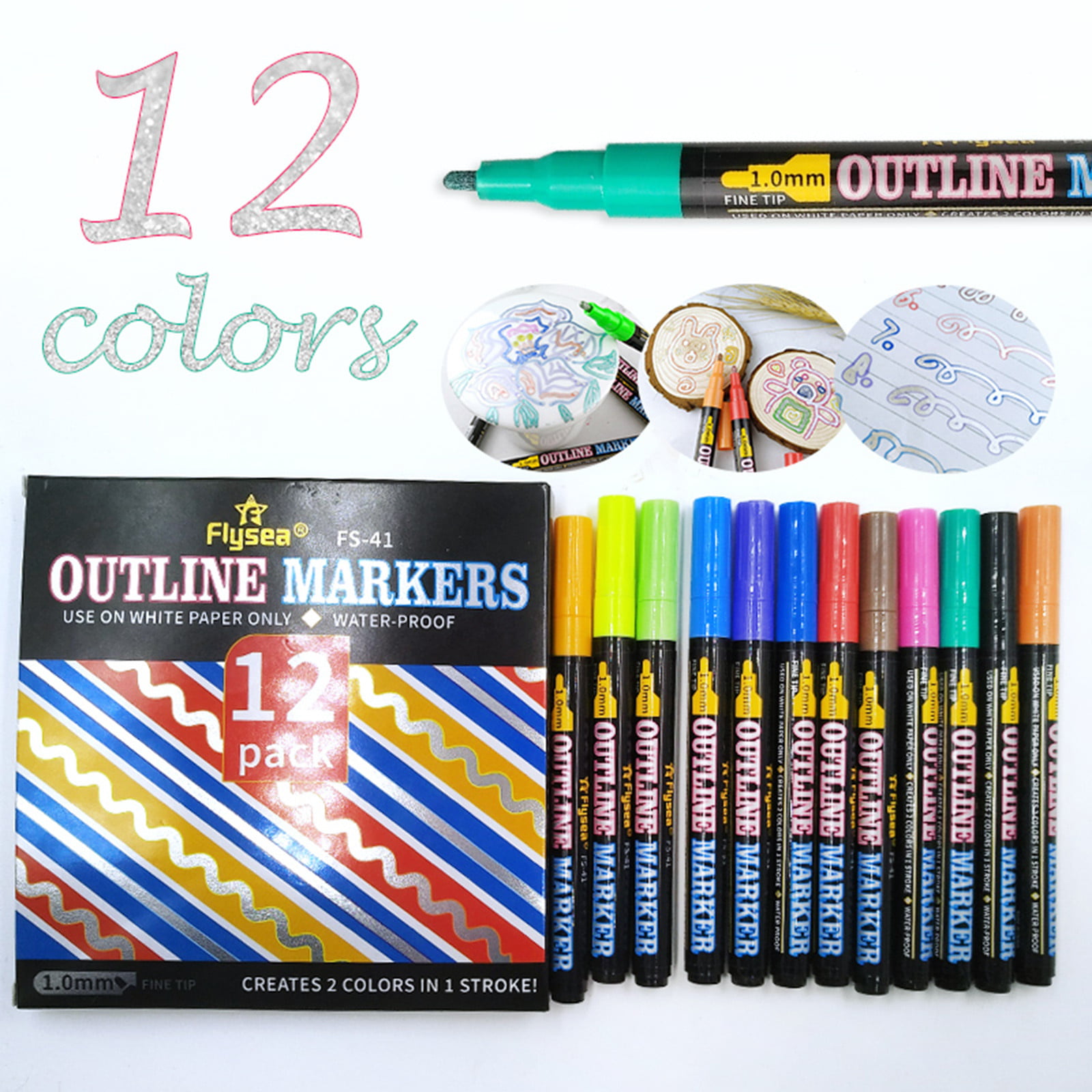 12/21 Colors Metallic Markers with Case Paint Outline Pens Gift Card Rock  Painting Scrapbook Crafts Metal Birthday Ceramic Glass