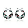 Bow Red Green White Crystal Wreath Stud Earrings Crystal Silver Plated