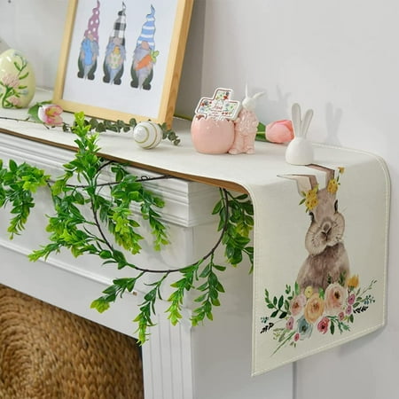 

Shldybc Easter Decorations Easter Rabbit Bunny Holiday Kitchen Dining Table Runner for Home Party Decor Easter Gifts Clearance