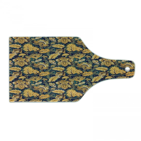 East Cutting Board, Medieval Oriental Flower Motifs Exotic Fantasy Garden Theme Eastern Pattern, Decorative Tempered Glass Cutting and Serving Board, Wine Bottle Shape, Multicolor, by Ambesonne