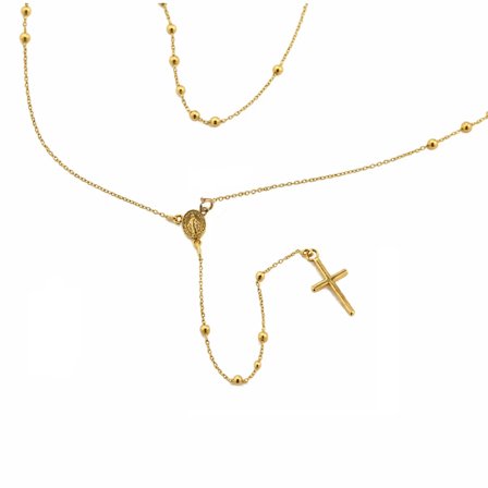18K Solid Yellow Gold Small and Thin Rosary Necklace