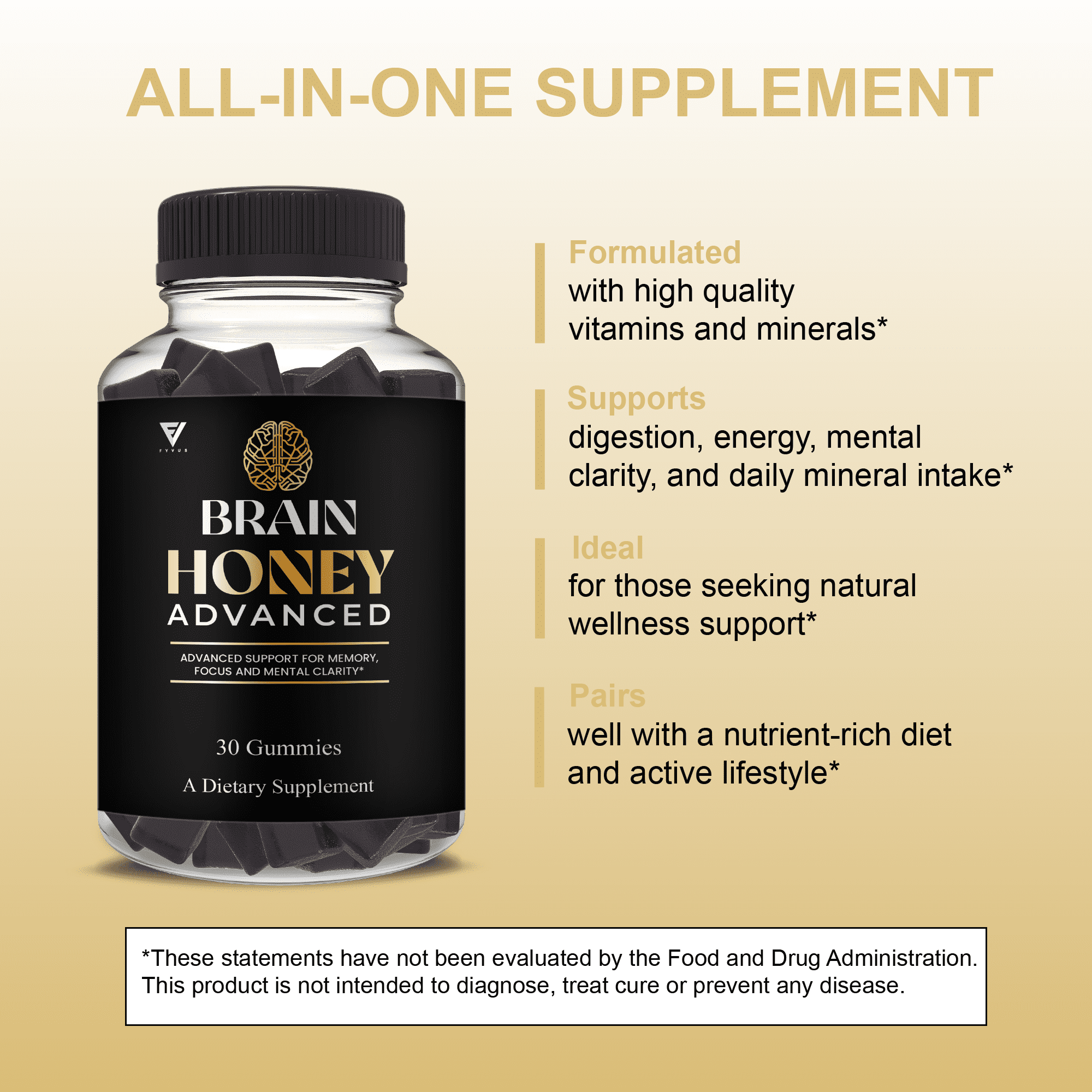 (2 Pack) Brain Honey Advanced With Manuka Honey, Brain Honey Nootropic Gummy (60 Gummies)