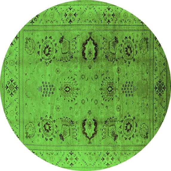 Ahgly Company Indoor Round Oriental Green Industrial Area Rugs, 6' Round