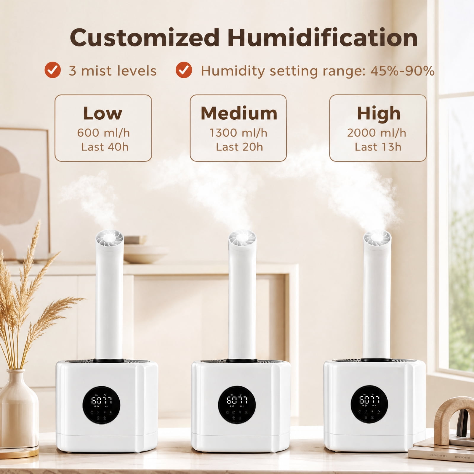 RUIE 5.5 Gallon Humidifier for Large Room, Cool Mist Humidifier for Home Bedroom with 360 Degree Nozzles and Wheels, Top Fill Humidifier with Remote and Timer, 2000 Sq Ft, White