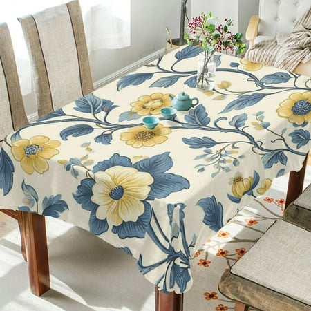 

WOBOGO Yellow Vintage Floral Pattern Square Tablecloth 54×72in Polyester Fabric Tablecloth Washable Dust Resistant Wrinkle Resistant